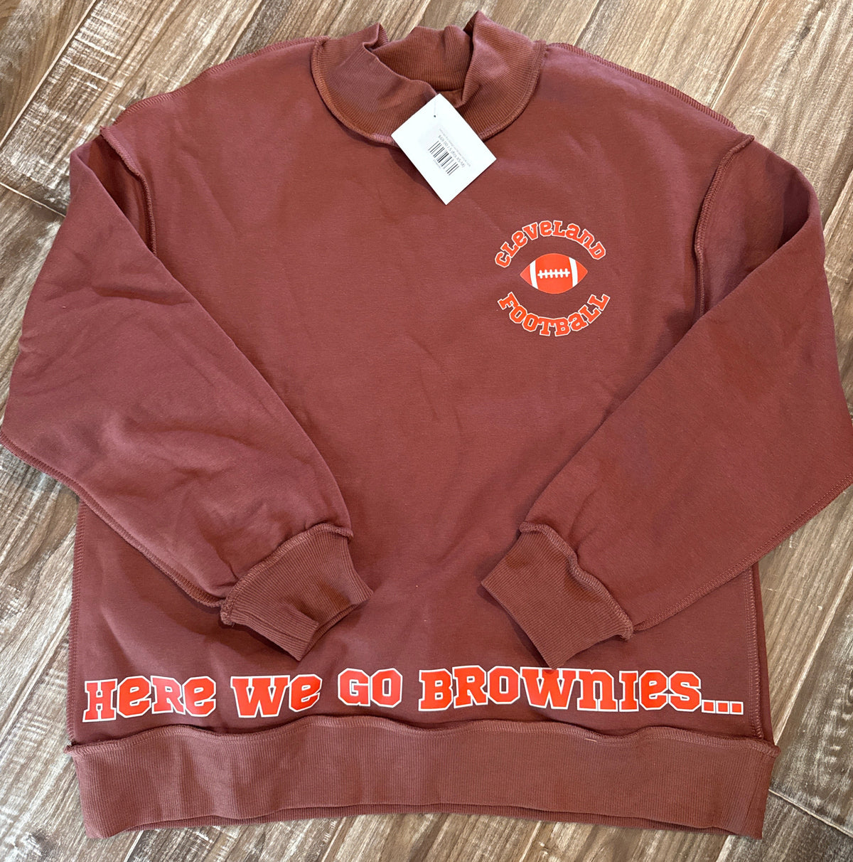 Who let the dawgs out brown mock neck