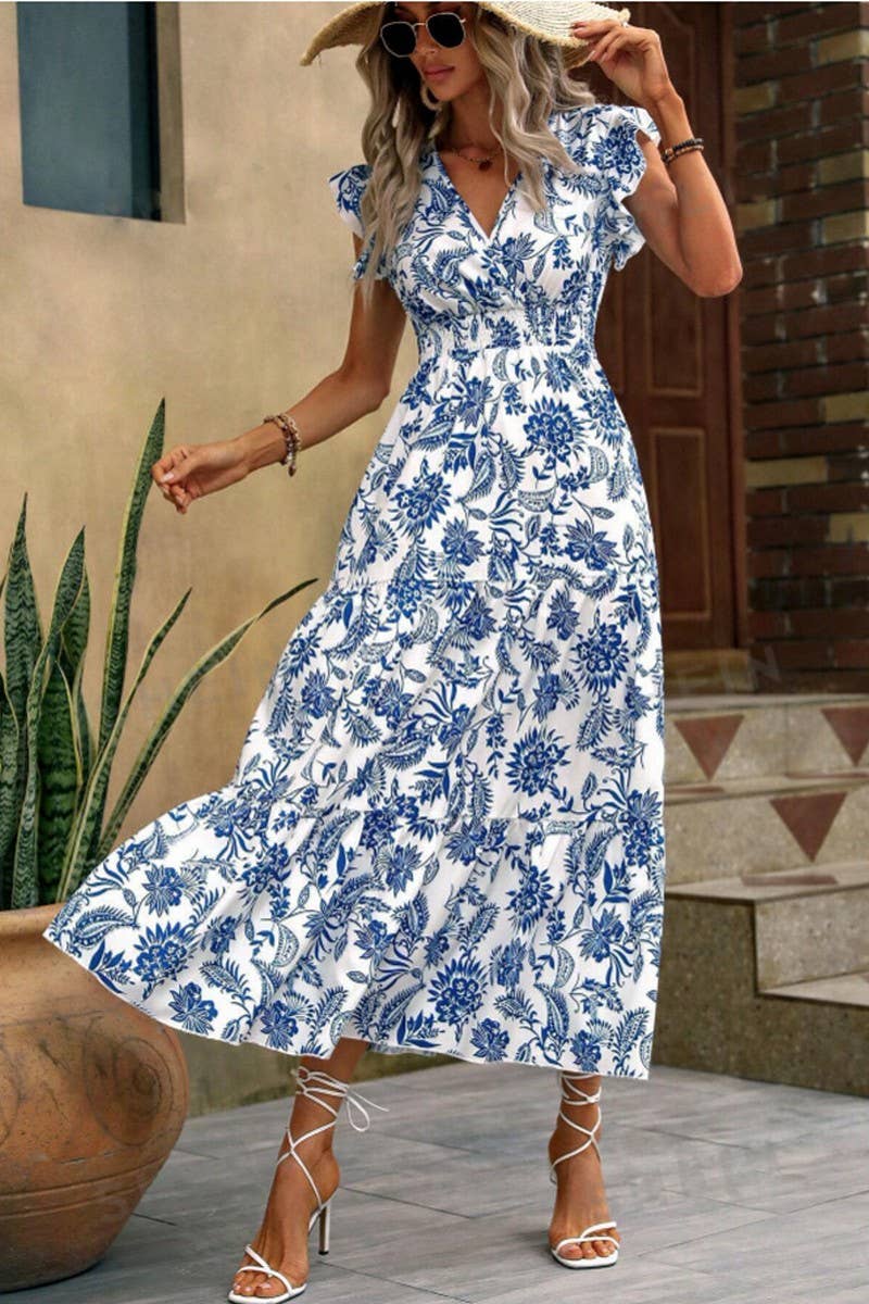 Lily Clothing - FLORAL PRINT DRESS WITH BUTTERFLY SLEEVES