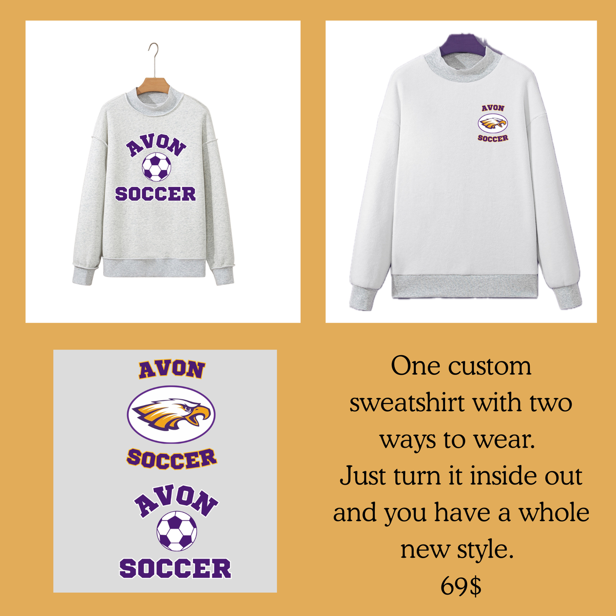 PREORDER THROUGH JULY 5th! AVON Soccer Reversible Sweatshirt