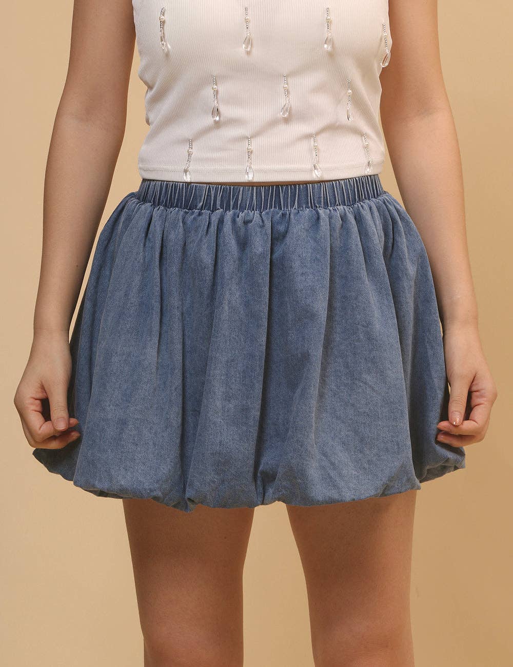 Sweetkama - Ladies Denim Bubble Mini Skirt