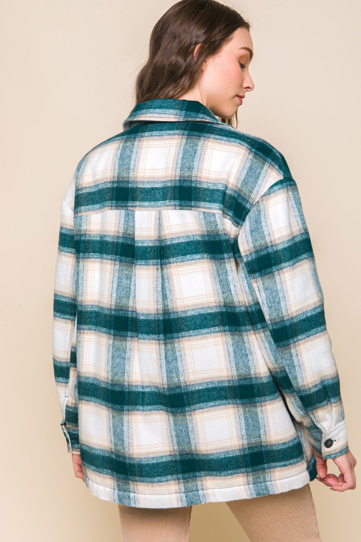Love Tree Plaid button up shacket with Sherpa Lining