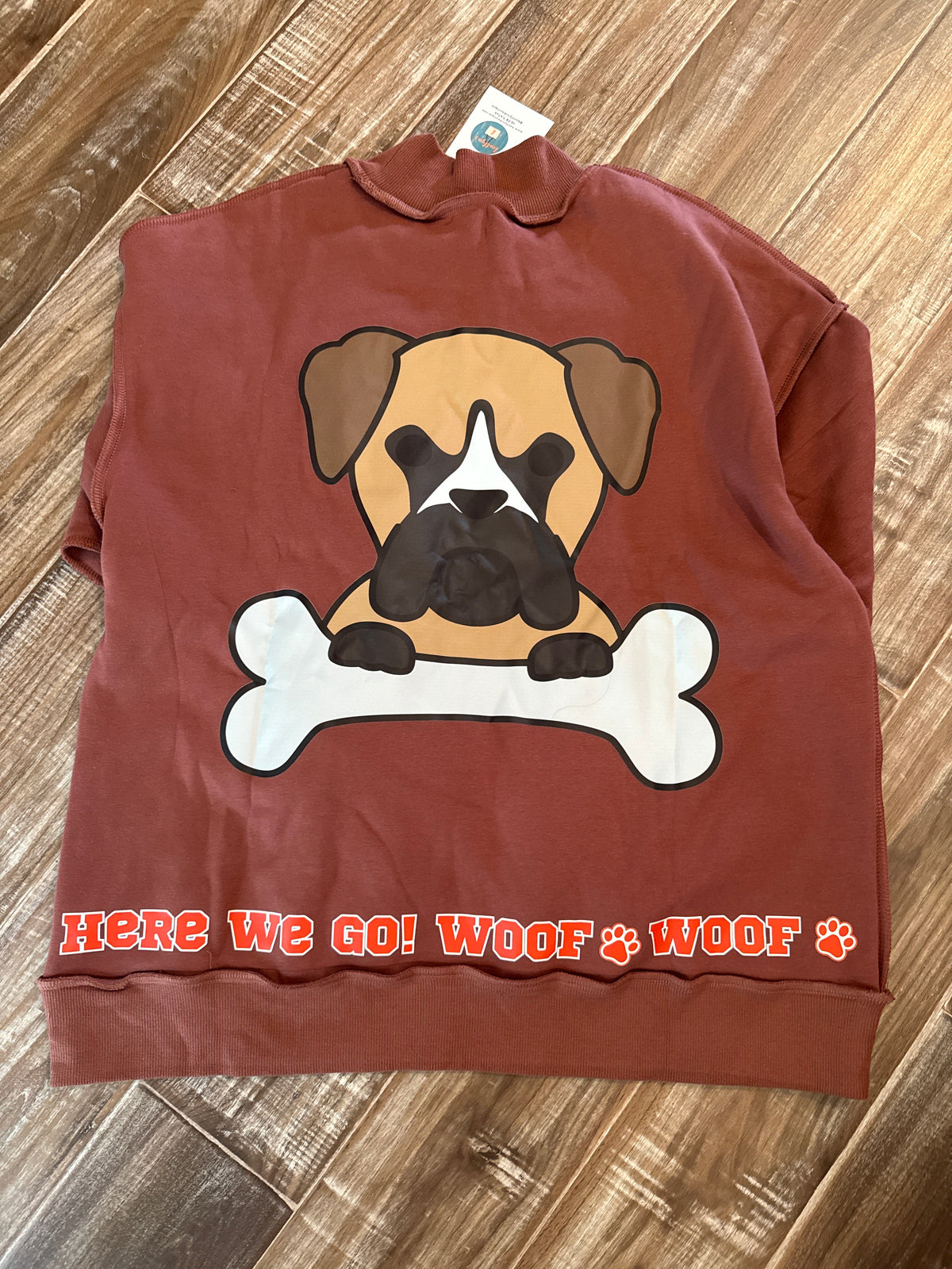 Who let the dawgs out brown mock neck