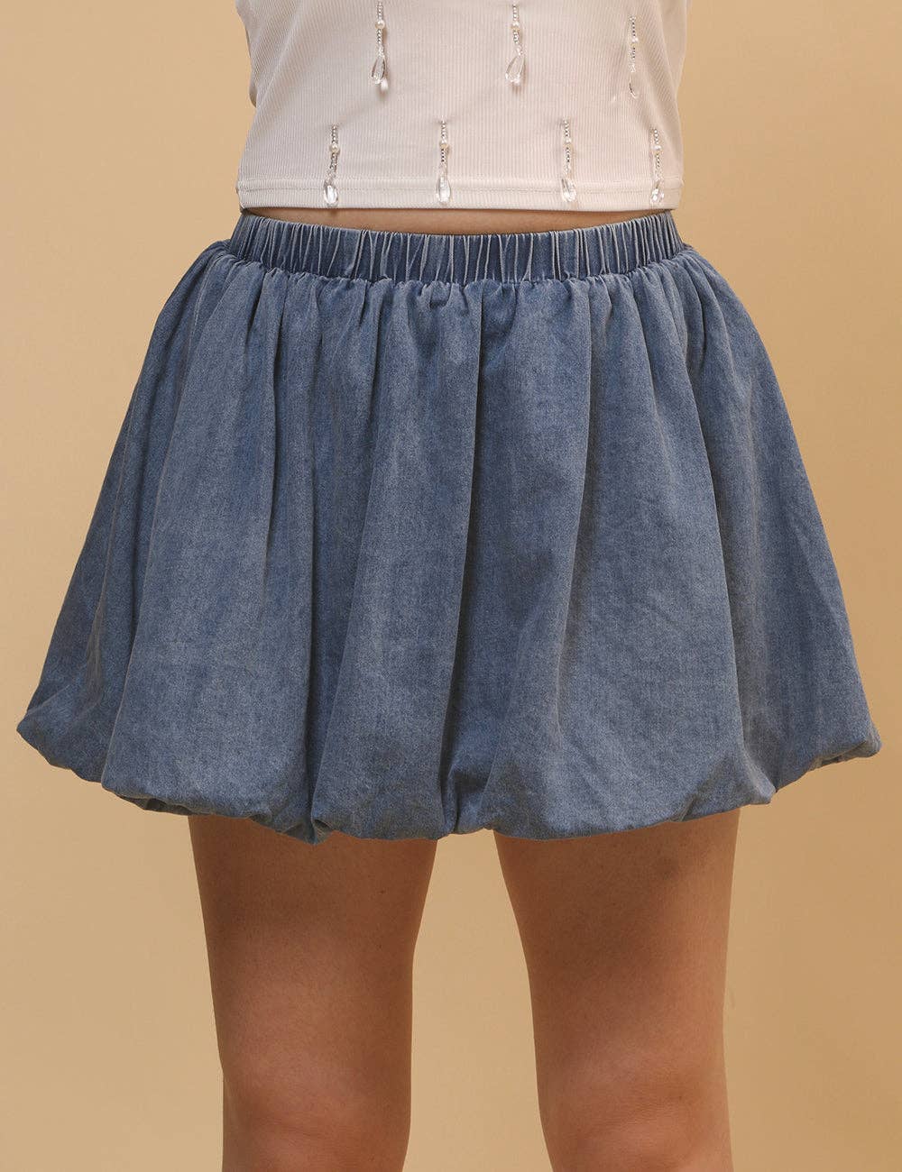 Sweetkama - Ladies Denim Bubble Mini Skirt