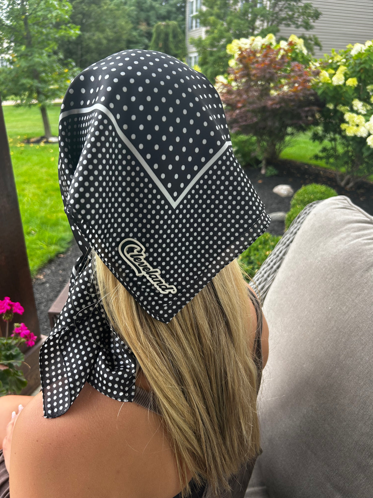 Silk scarf with custom leather patches