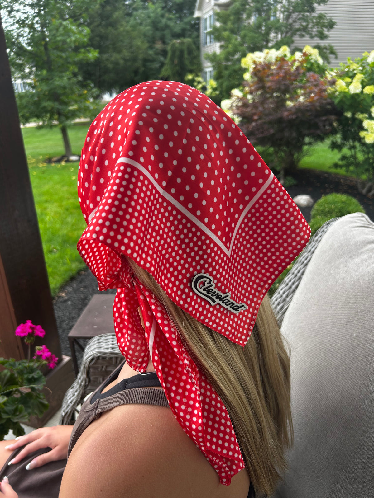 Silk scarf with custom leather patches
