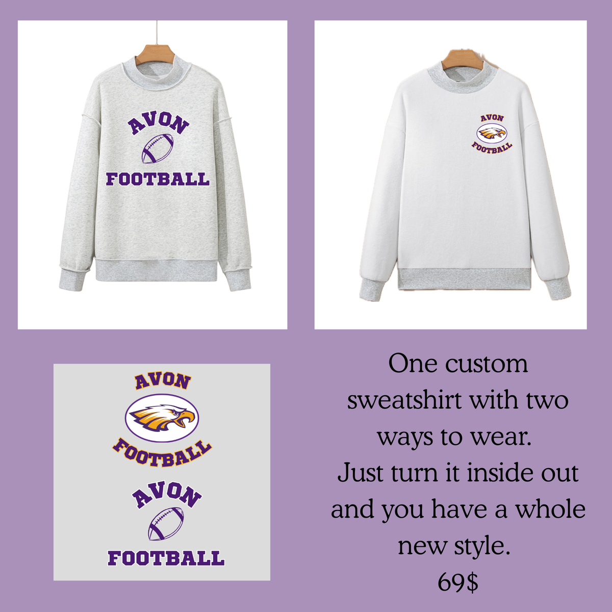 PREORDER THROUGH JULY 5th! AVON Football Reversible Sweatshirt