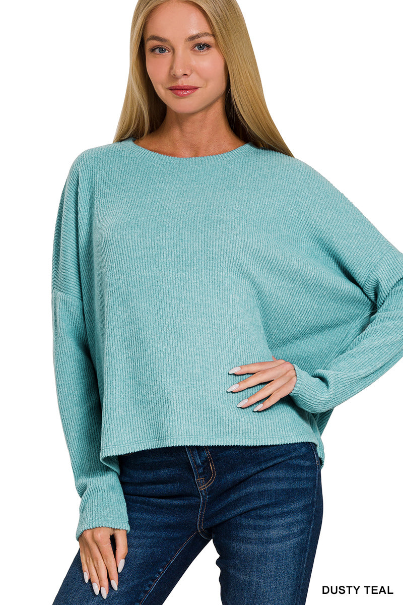 Zenana Ribbed Dolman Long Sleeve Sweater