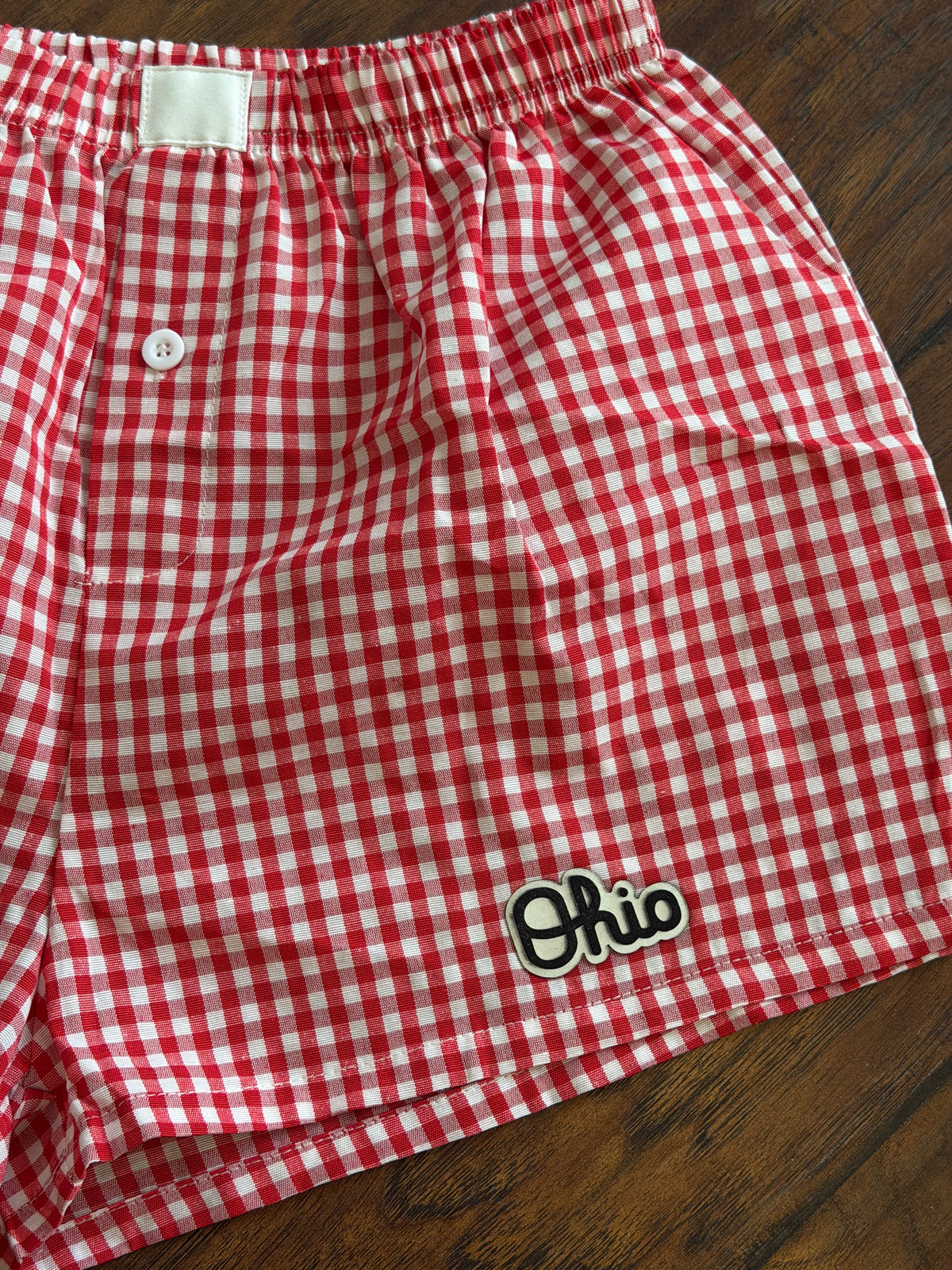Gingham leather patch shorts