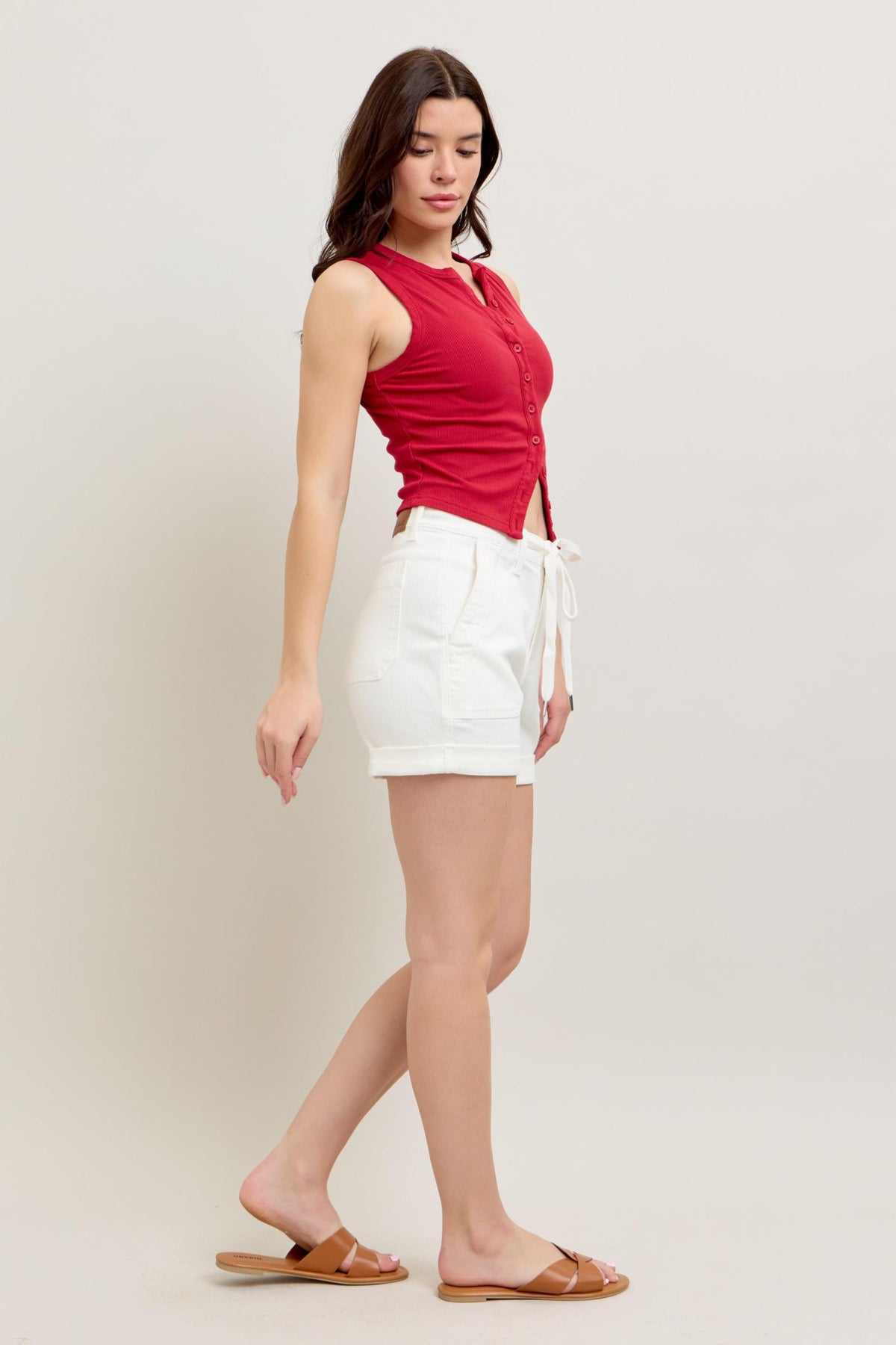 Judy Blue High Waist Cuffed White Shorts