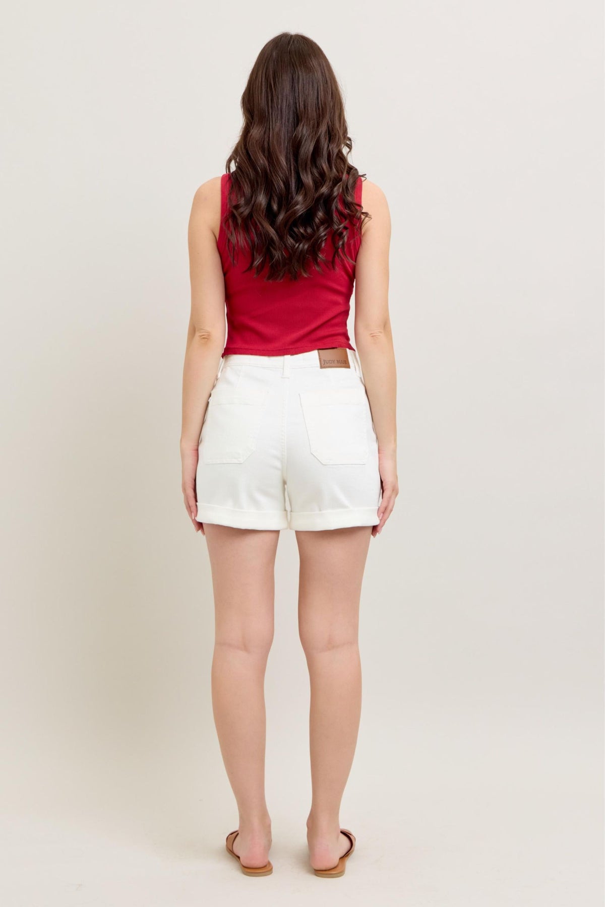 Judy Blue High Waist Cuffed White Shorts