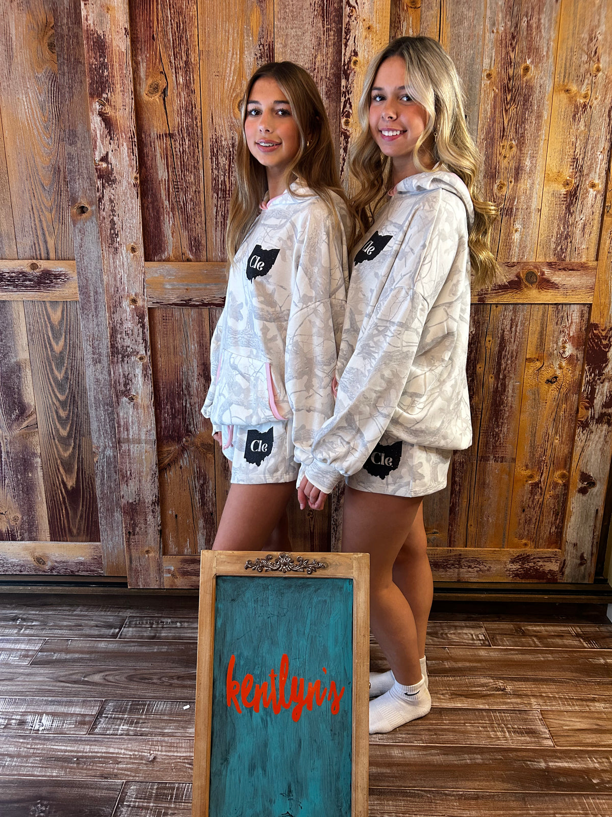 White Camo CLE Hoodie with pink trim