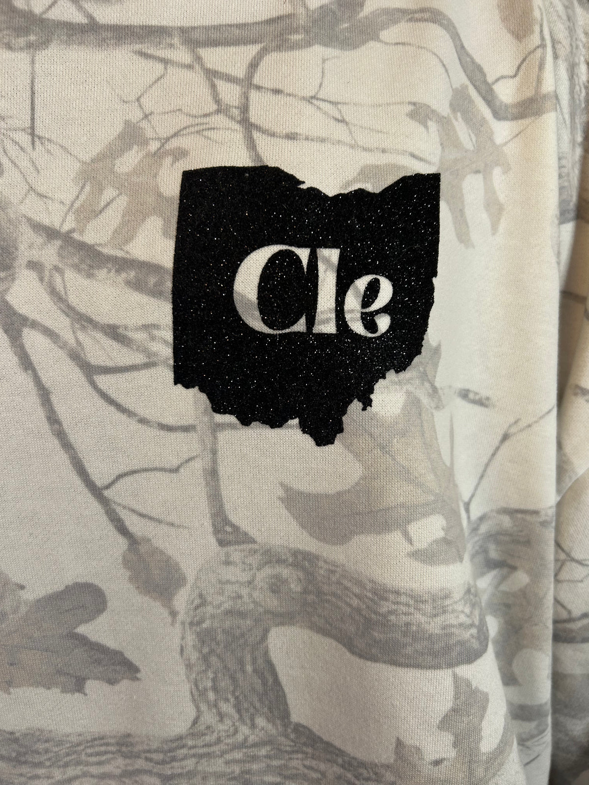 White Camo CLE drawstring shorts with pink tie