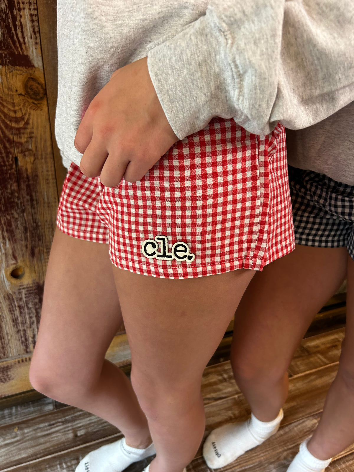 Gingham leather patch shorts