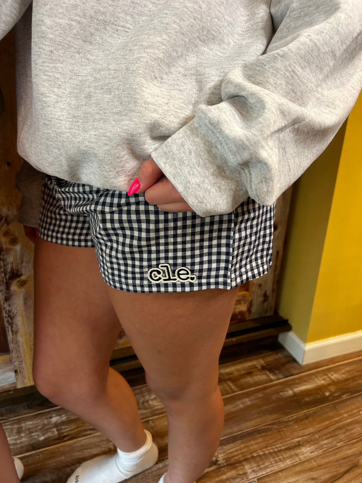 Gingham leather patch shorts