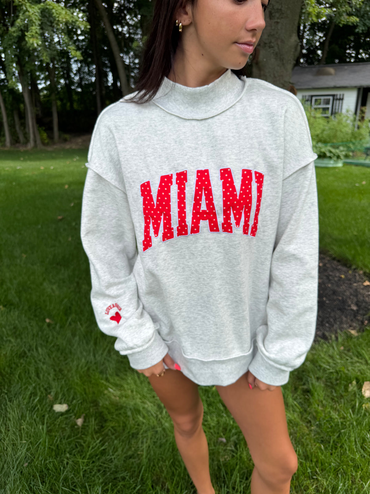 MIAMI custom polka dot applique mock neck