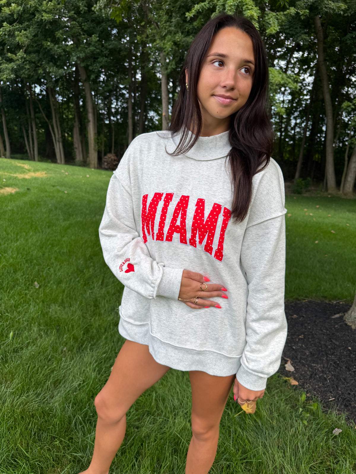 MIAMI custom polka dot applique mock neck