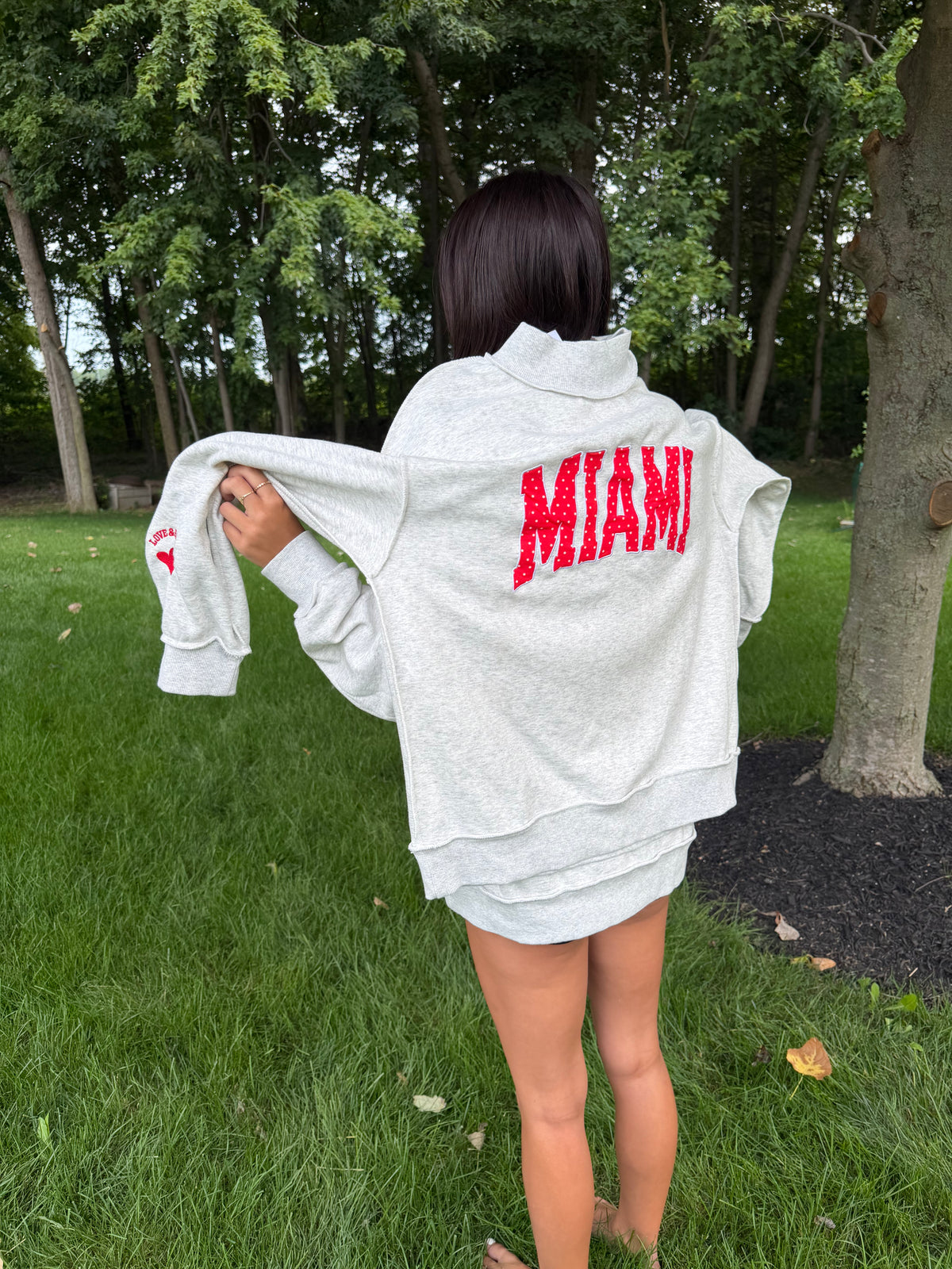 MIAMI custom polka dot applique mock neck