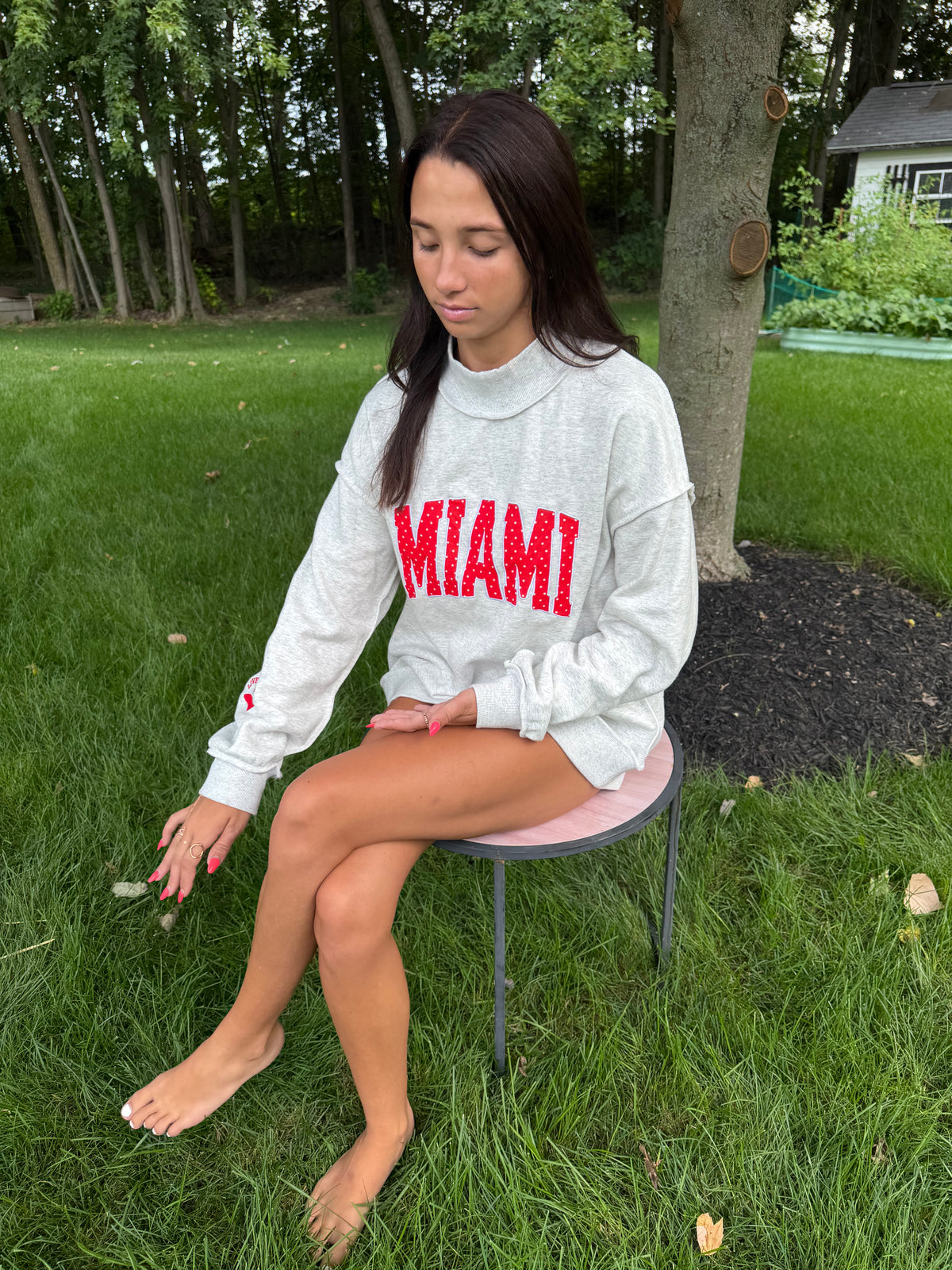 MIAMI custom polka dot applique mock neck