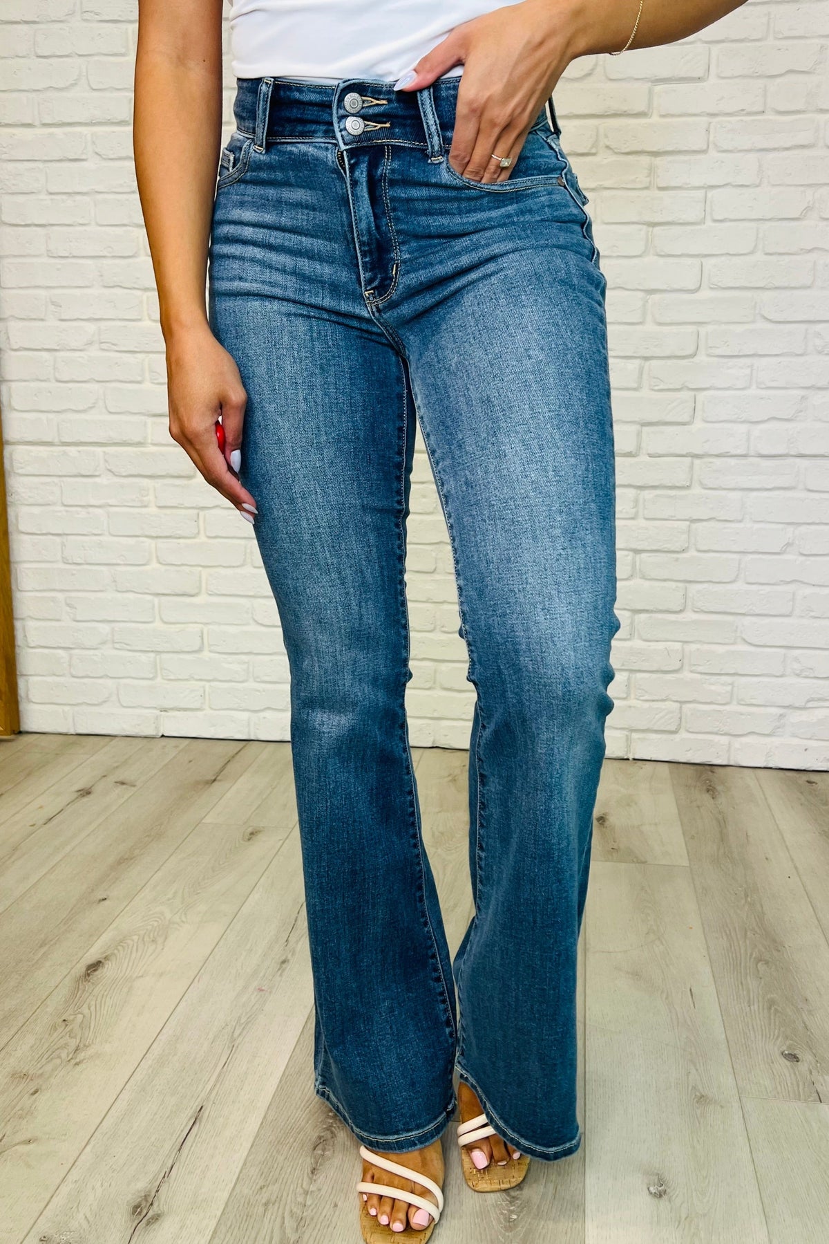 Judy Blue Ariana High Rise Double Button Waistband Flare Jeans