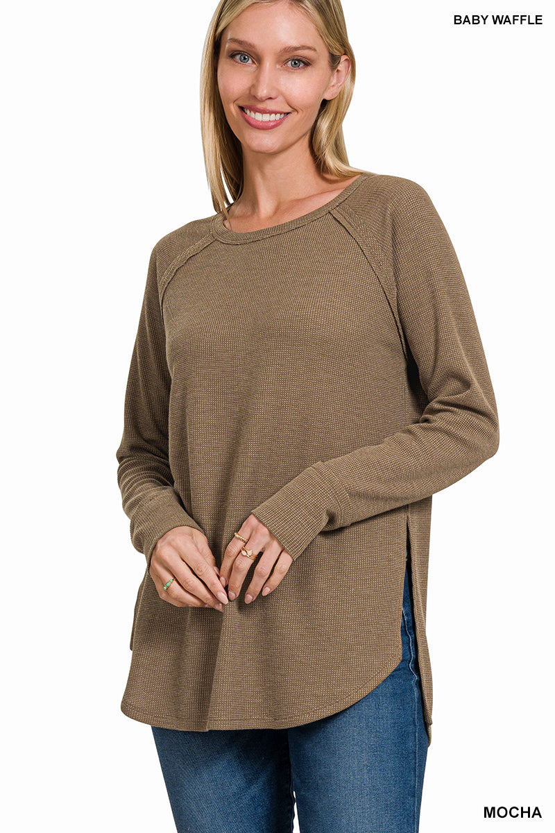 Zenana Melange Baby Waffle Long sleeve top