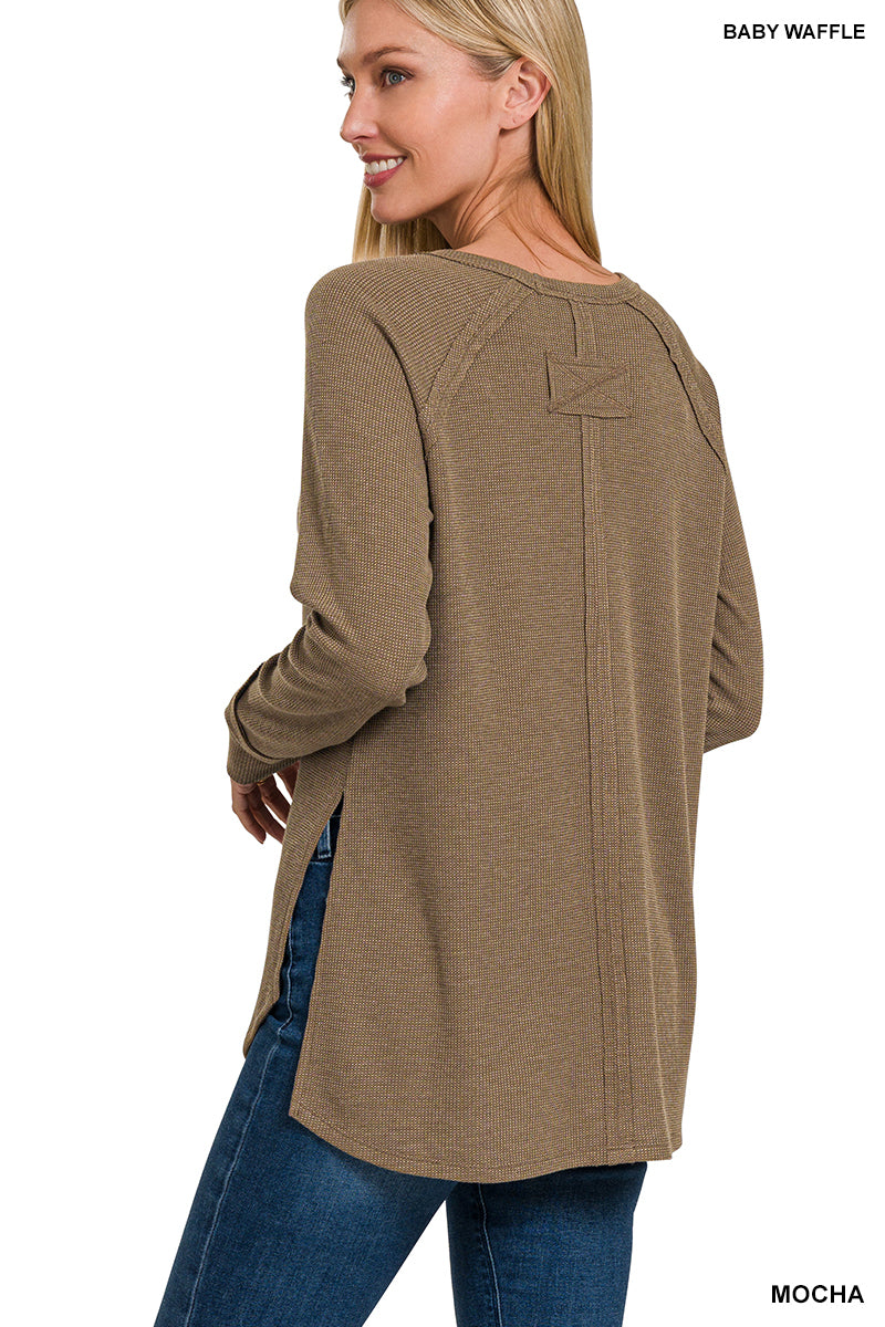 Zenana Melange Baby Waffle Long sleeve top