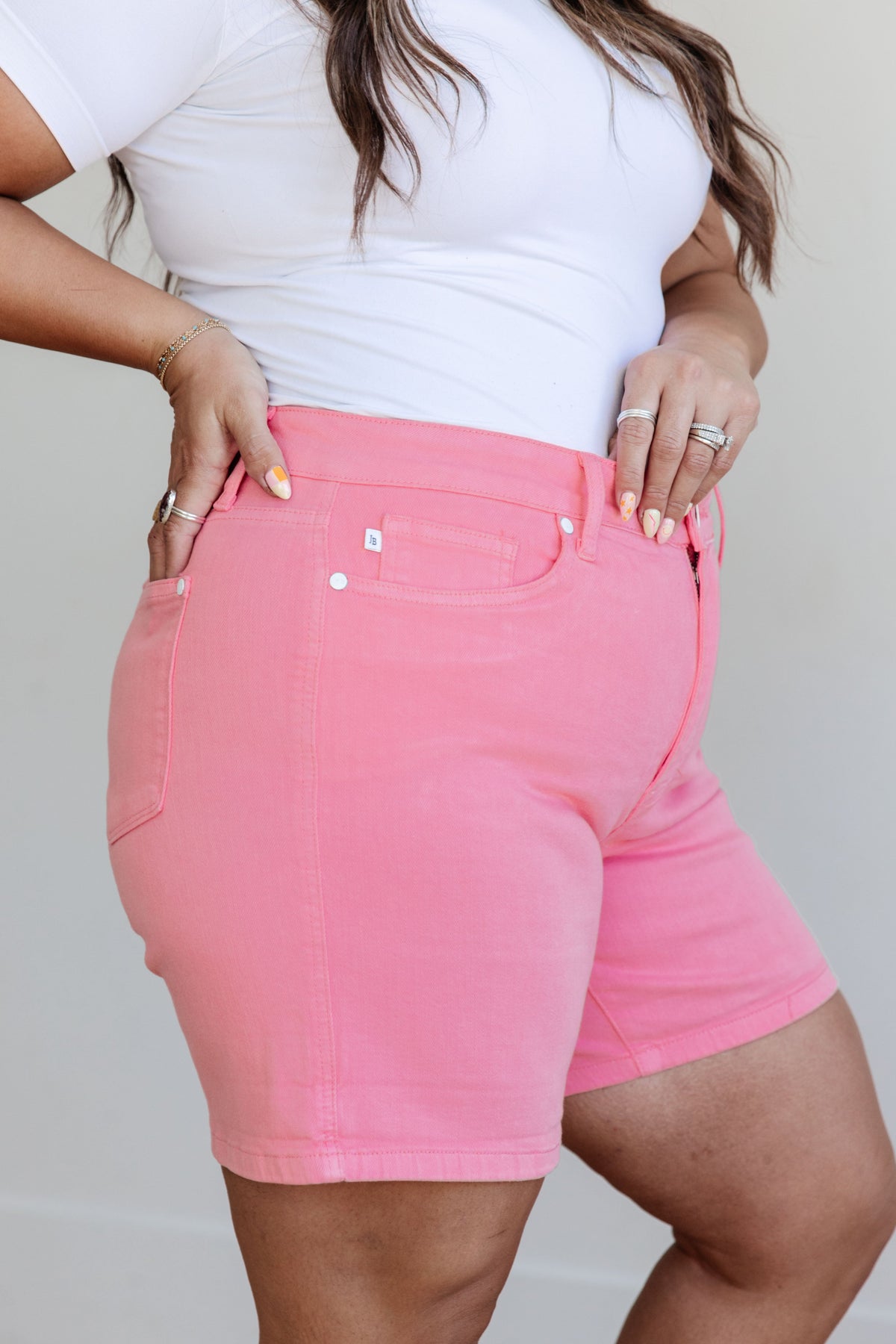 Judy Blue Jenna High Rise Control Top Cuffed Shorts in Pink
