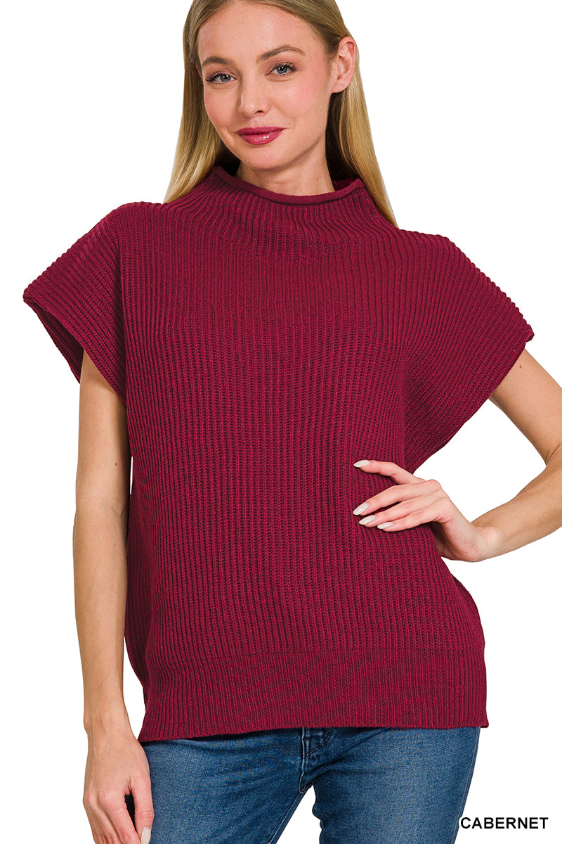 Zenana Power shoulder mock neck sweater