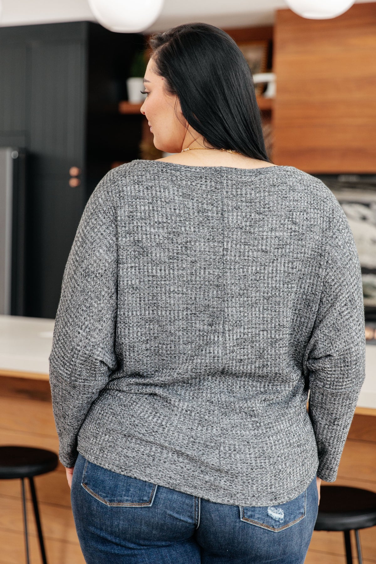White Birch Warm Thoughts Ribbed Top in Charcoal