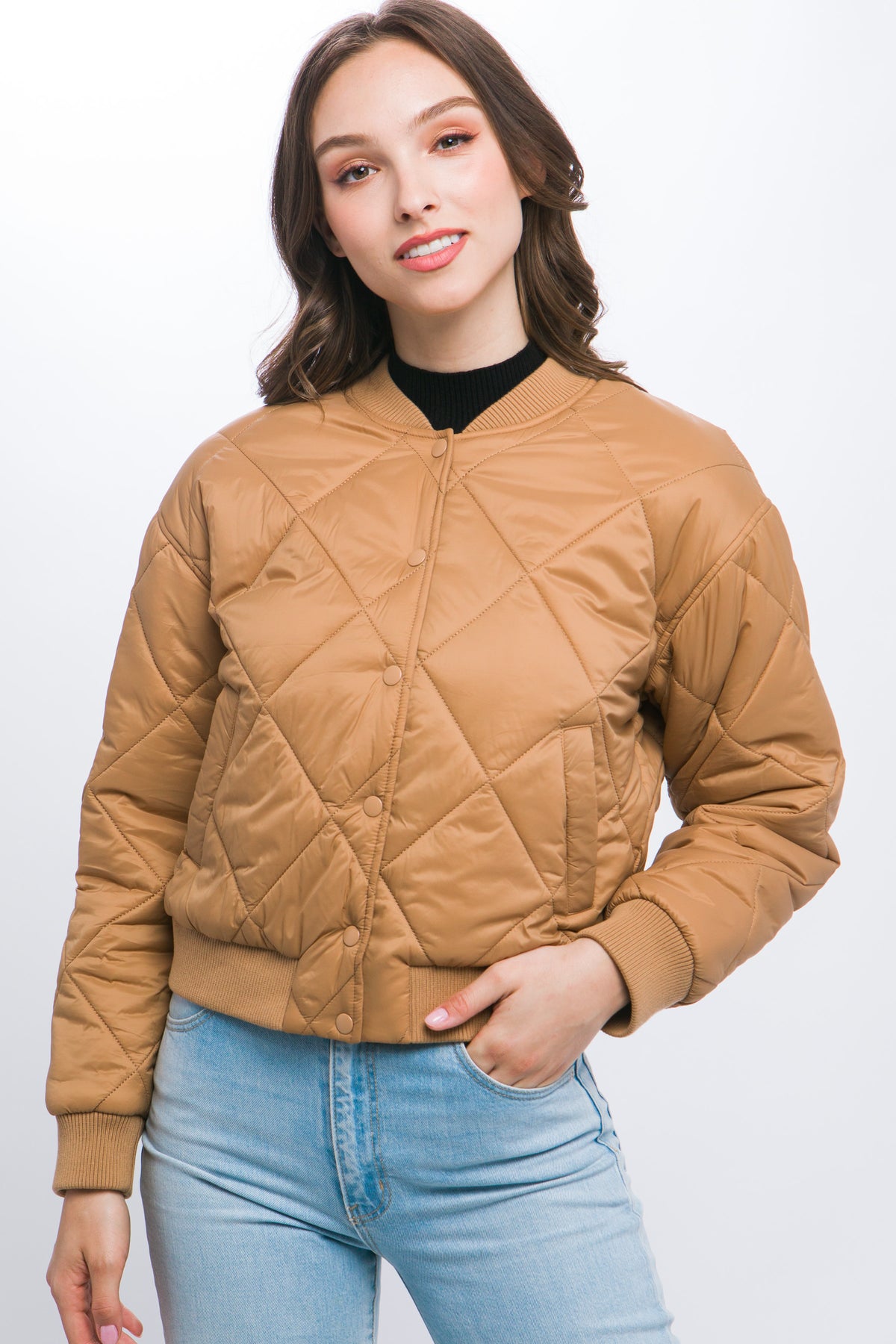 Love Tree Diagonal Quilt Bomber Jacket with Side Pockets