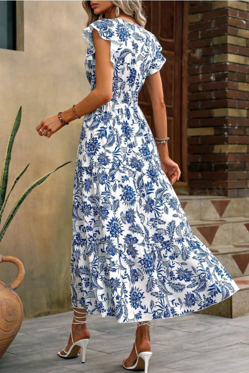 Lily Clothing - FLORAL PRINT DRESS WITH BUTTERFLY SLEEVES