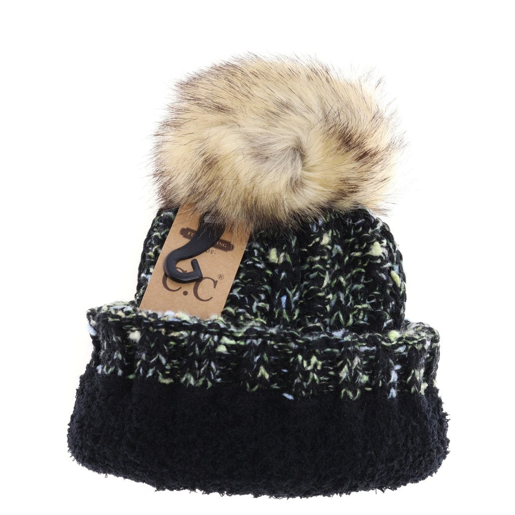 ccbeanie Fuzzy Lined Confetti Knit Fur Pom