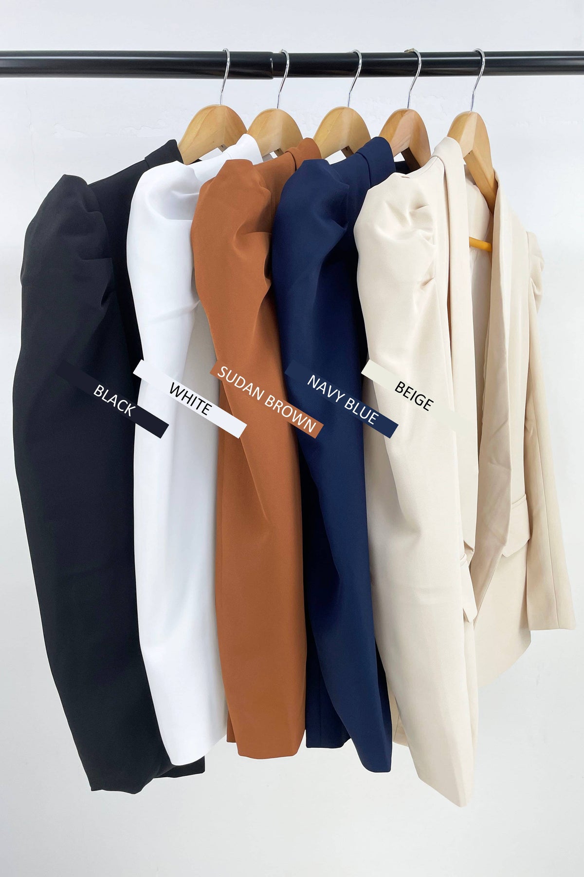 ESLEY - Long Ruched Sleeves Solid Woven Blazer