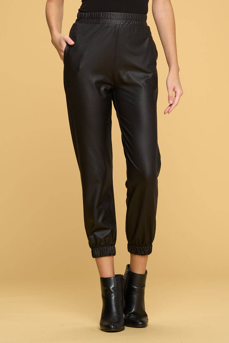 Renee C Made in USA Faux Leather Pants with Pockets