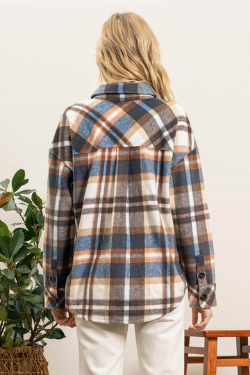 Blu Pepper Button Up Plaid Shacket-Ivory