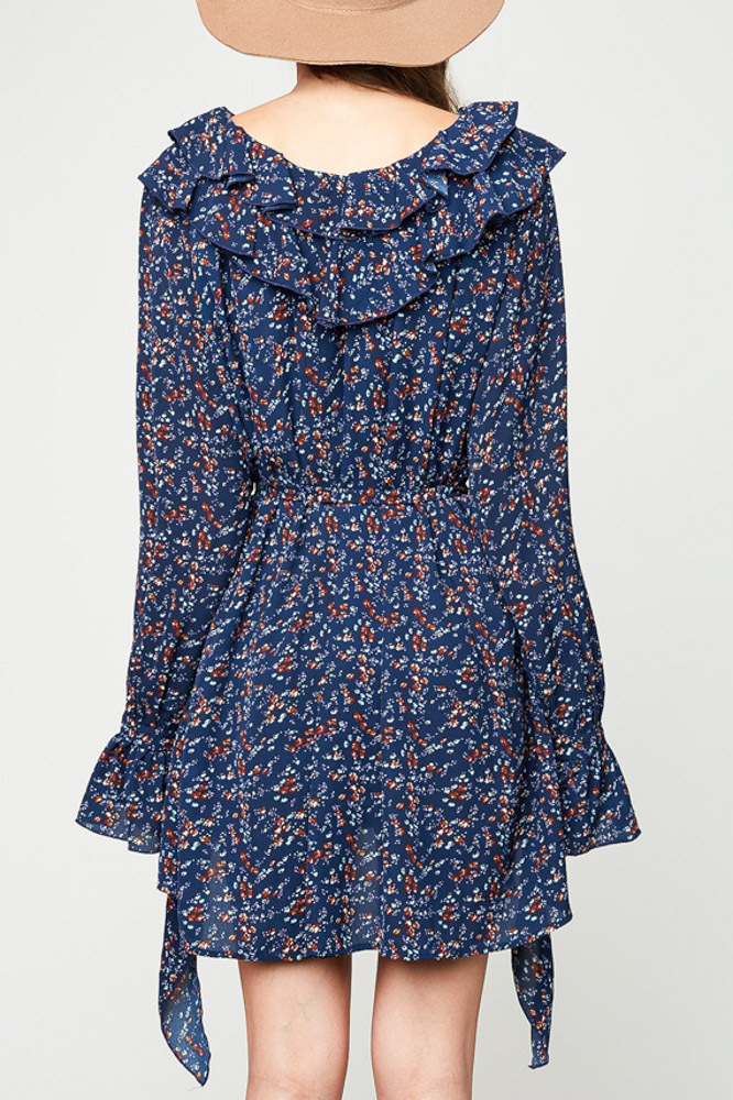 Hayden Navy Ruffled Floral Print Dress