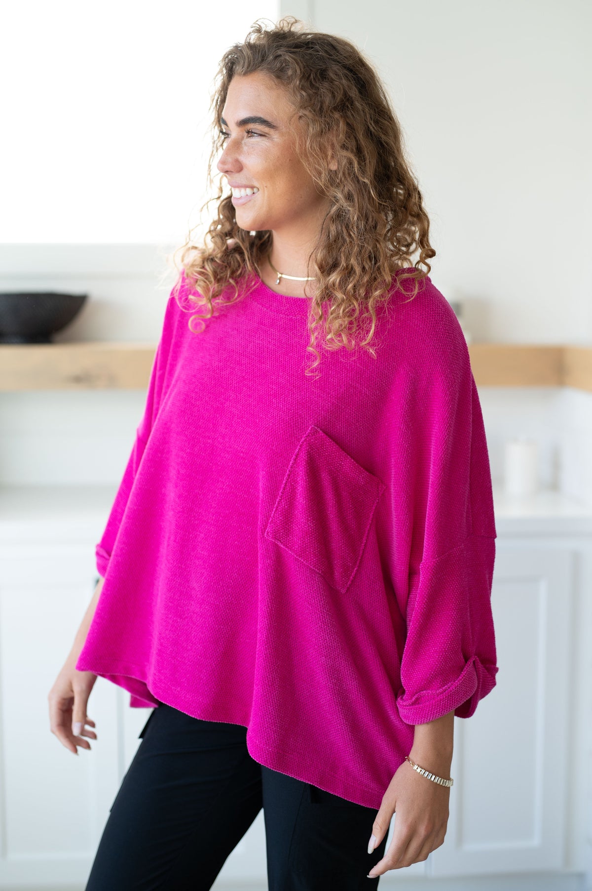 White Birch Pink Thoughts Chenille Blouse