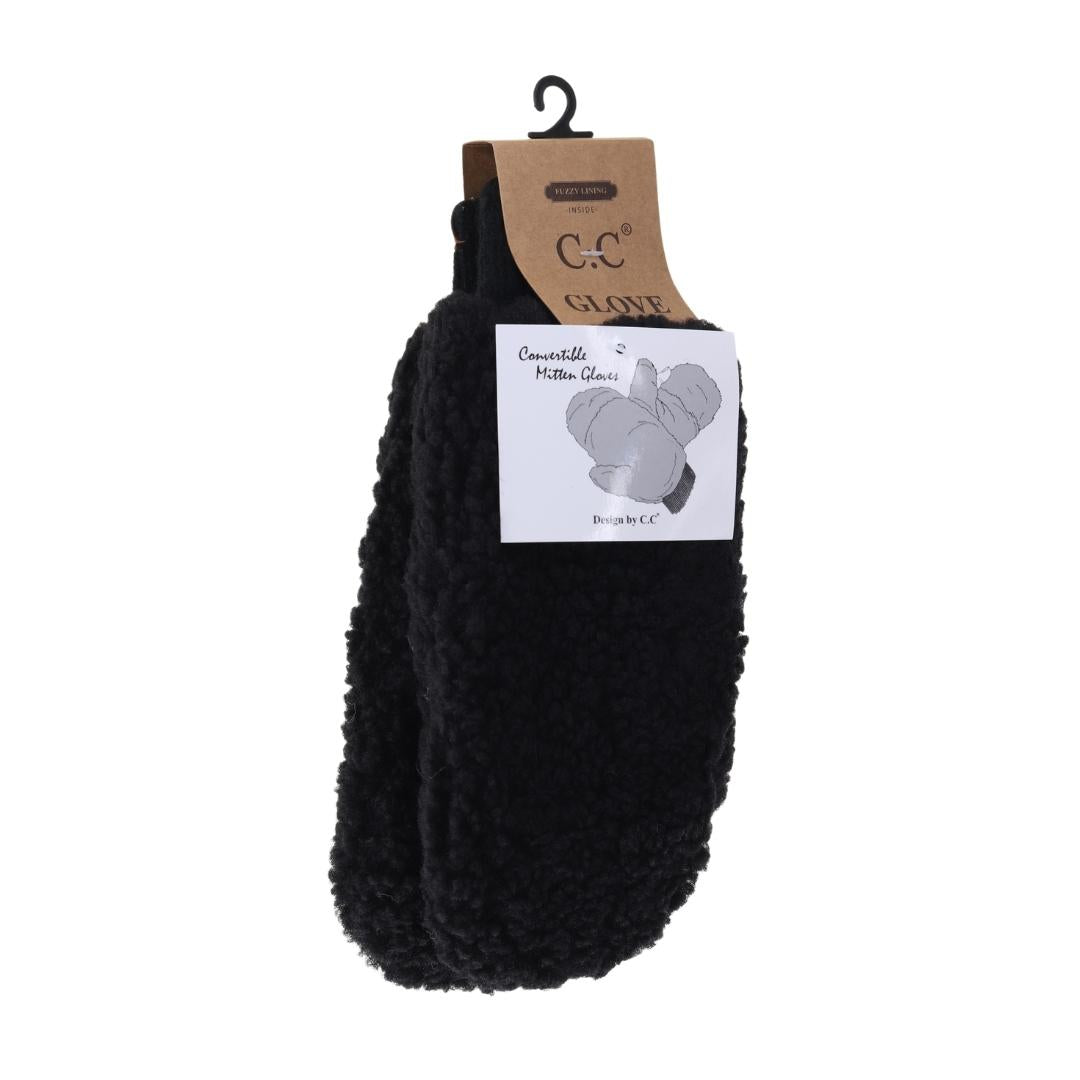 Cc Beanie fuzzy lined Sherpa Convertible mitten