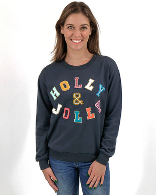 Grace and Lace holly &amp; jolly chenille patch graphic sweatshirt