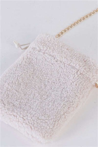 Ivory faux fur plush crossbody bag