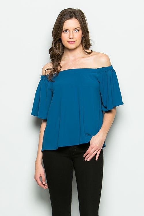 CY Teal off the shoulder top