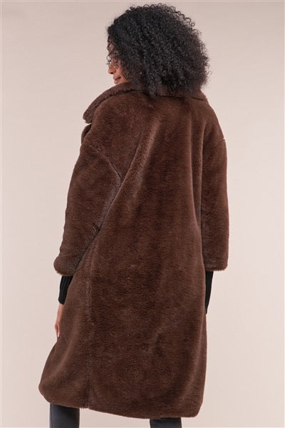 Brown faux fur duster coat