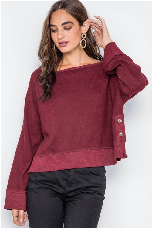 Burgundy side button sweater