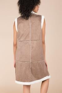 POL Suede knee length vest with Sherpa lining