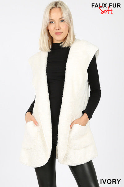Zenana Hooded Faux Fur Vest
