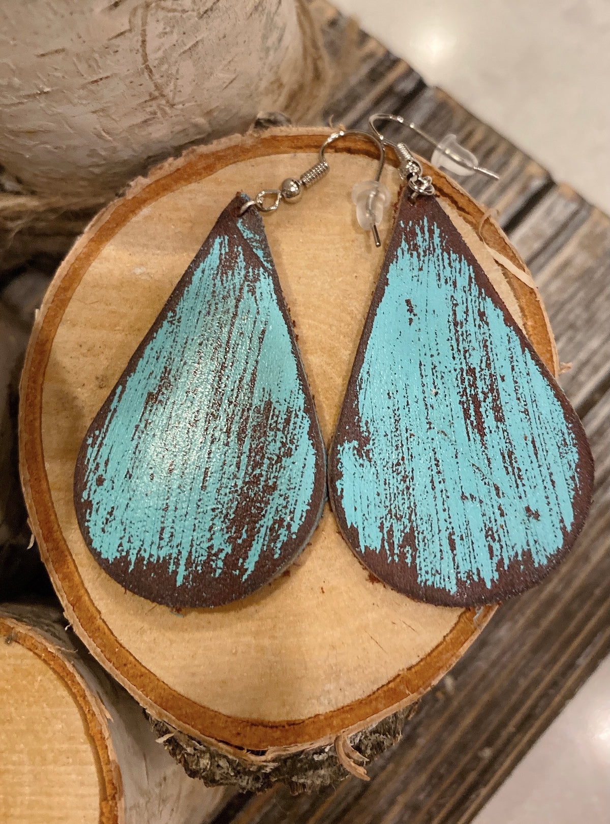 Hand painted leather distressed earrings