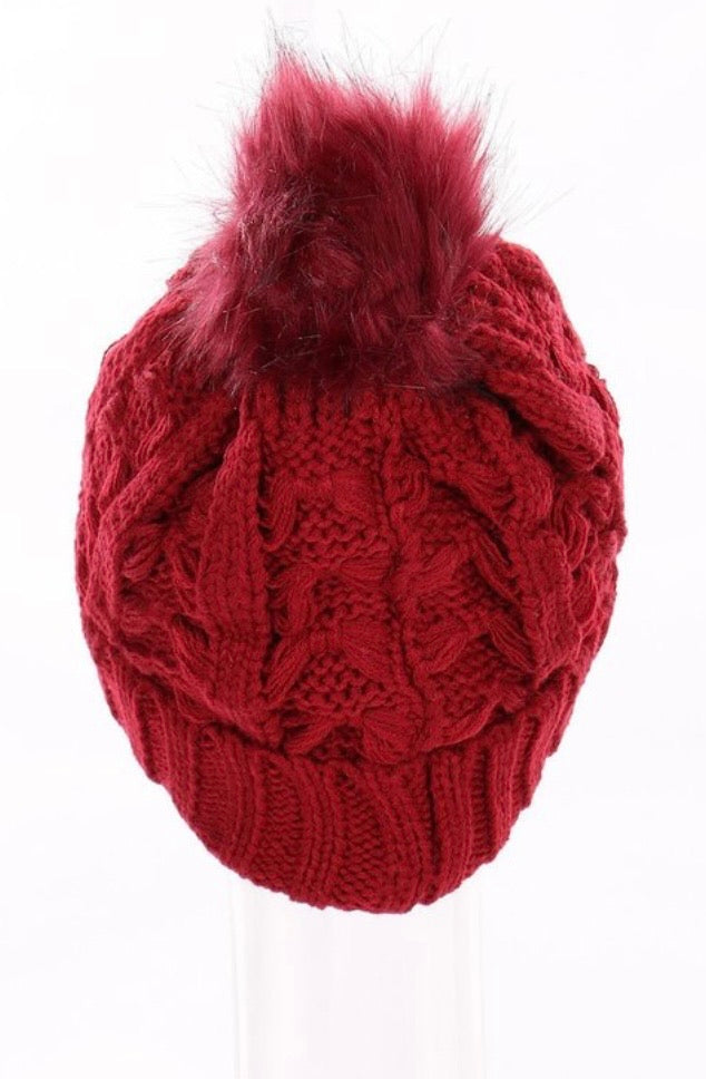 Winter hats cableknit fleece with matching pom