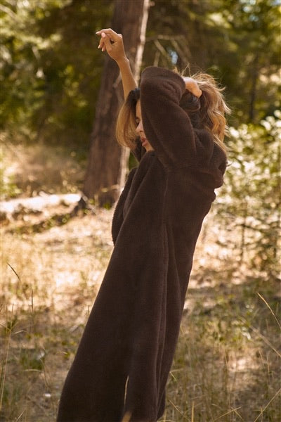 Brown faux fur duster coat