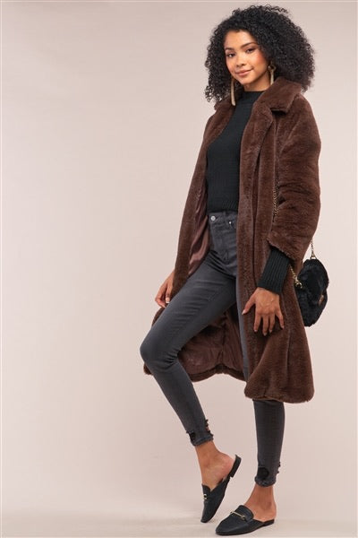 Brown faux fur duster coat