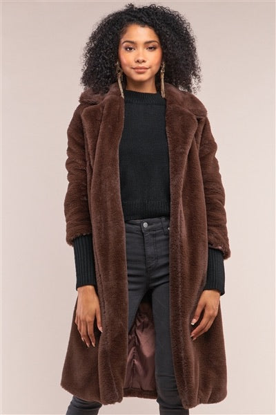 Brown faux fur duster coat
