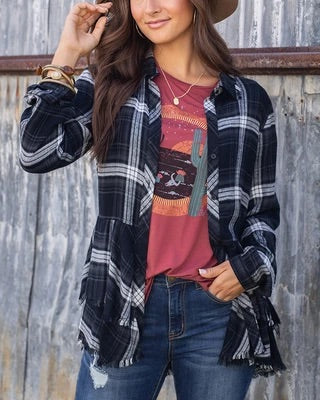 Grace &amp; Lace Tiered Button up Plaid